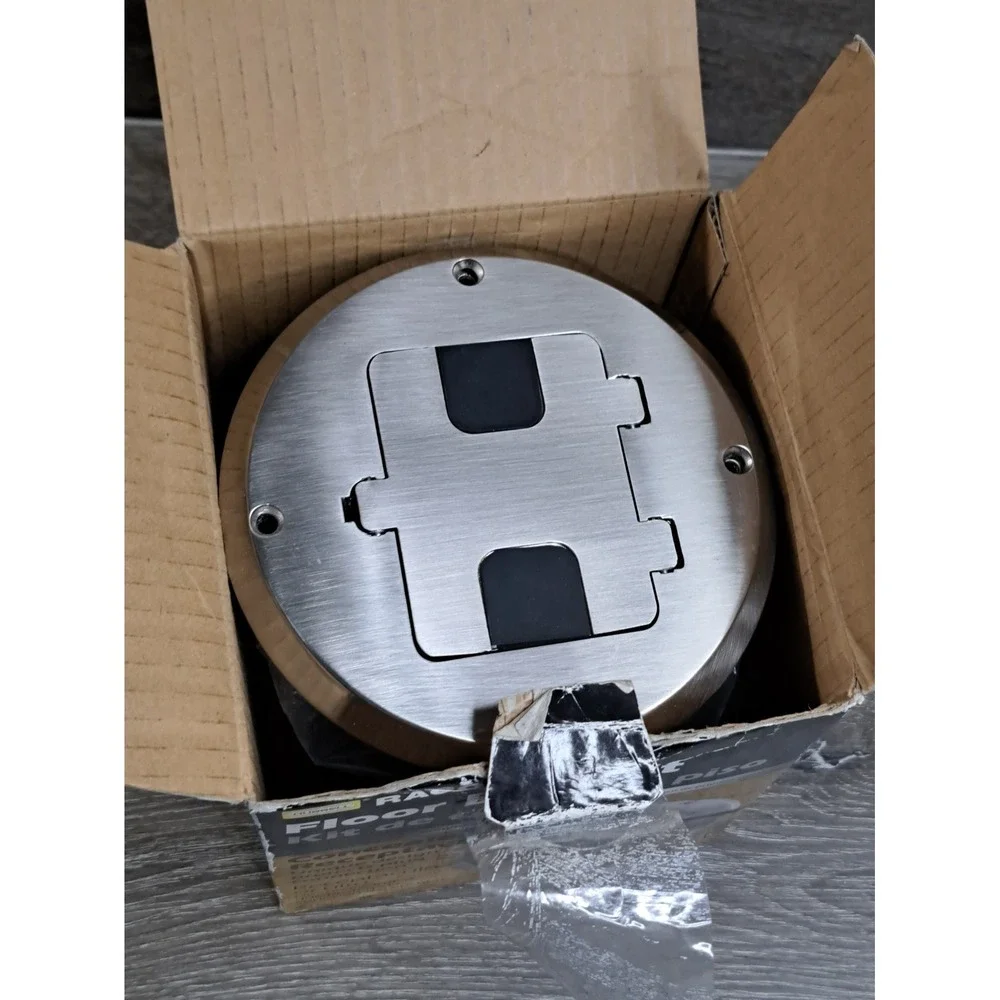 Hubbell Raco 6239NI Floor Box Kit Single Gang Round Satin Nickel Recessed Duplex